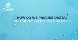 Doctor using a tablet with digital health icons—visualizing CureLink’s end-to-end digital medical solutions in Egypt.